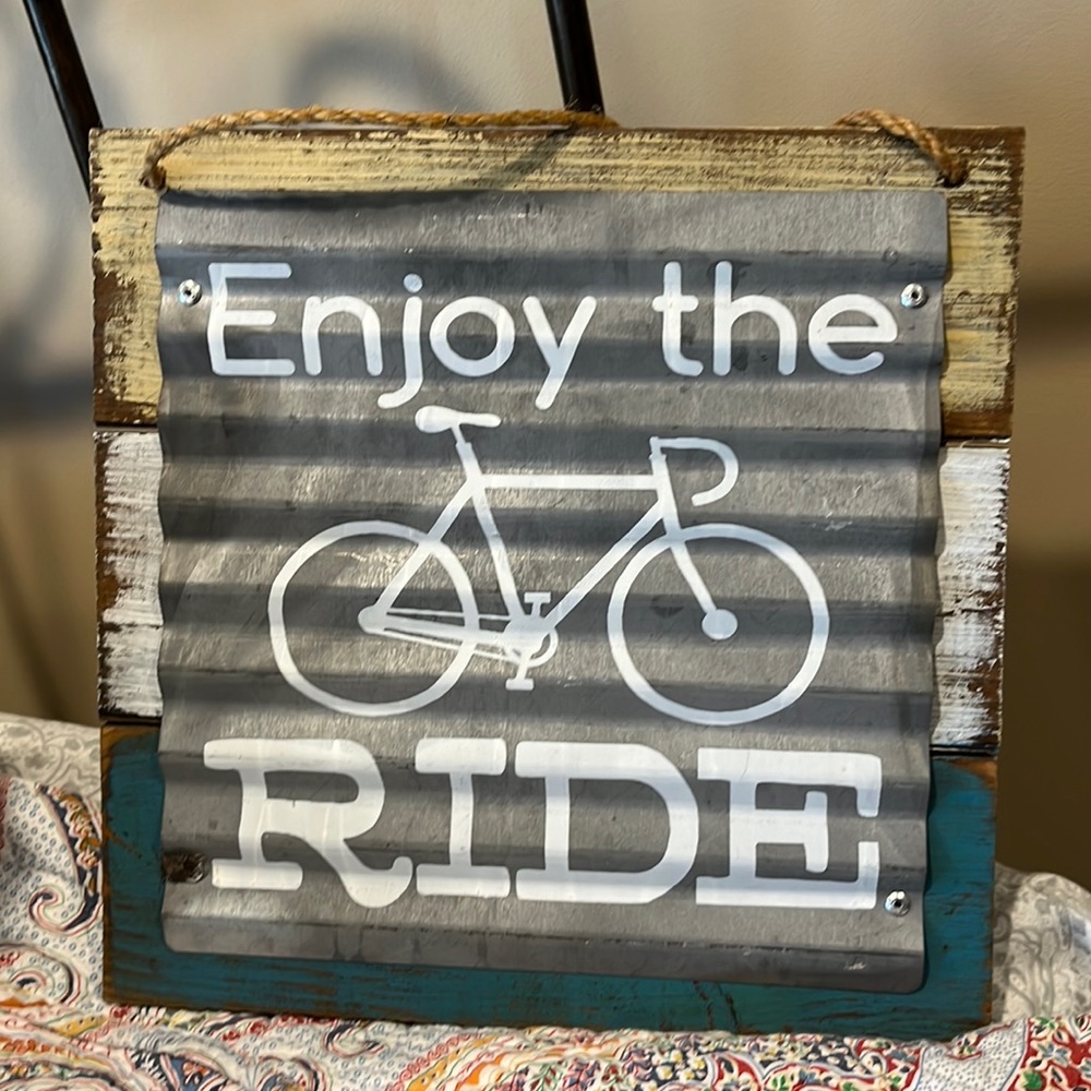 Wooden and Steel Bike Sign